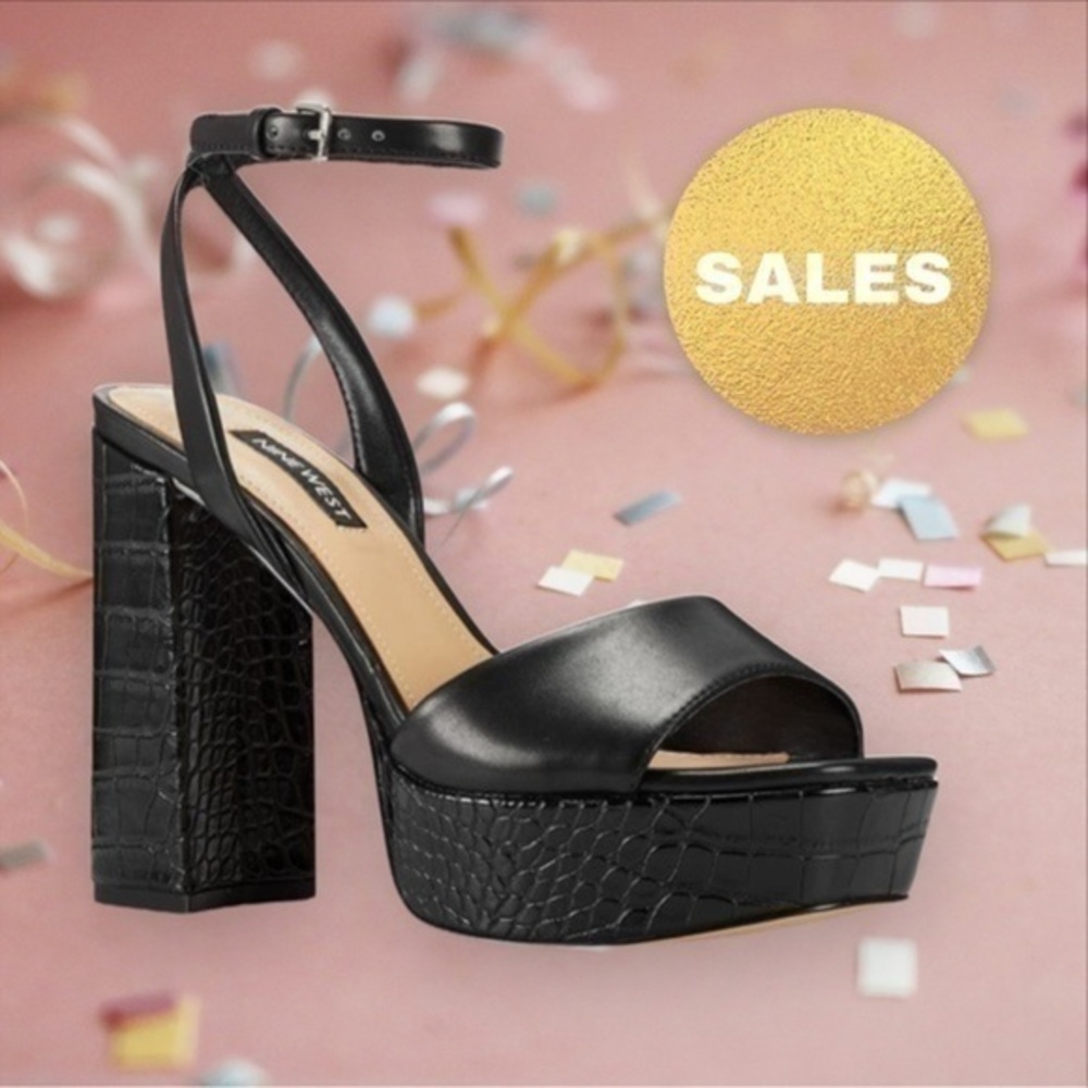 Black leather croc heels Platform​